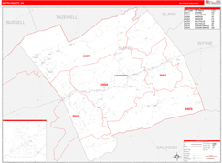 Smyth County, VA Digital Map Red Line Style