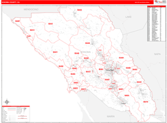 Sonoma County, CA Digital Map Red Line Style