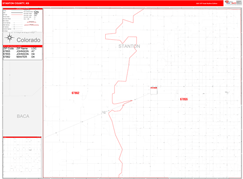 Stanton County, KS Digital Map Red Line Style
