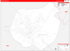 Staunton County, VA Digital Map Red Line Style