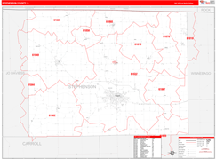 Stephenson County, IL Digital Map Red Line Style