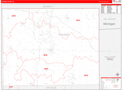 Steuben County, IN Digital Map Red Line Style