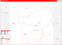 Stevens County, MN Digital Map Red Line Style