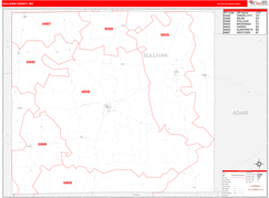 Sullivan County, MO Digital Map Red Line Style