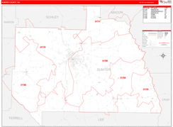 Sumter County, GA Digital Map Red Line Style