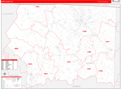 Surry County, NC Digital Map Red Line Style