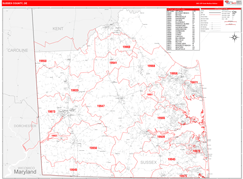 Sussex County, DE Digital Map Red Line Style