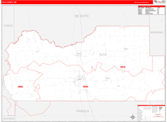 Tate County, MS Digital Map Red Line Style