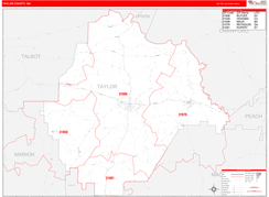 Taylor County, GA Digital Map Red Line Style