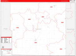 Taylor County, IA Digital Map Red Line Style