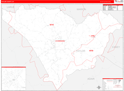 Taylor County, KY Digital Map Red Line Style