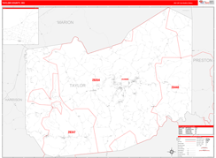 Taylor County, WV Digital Map Red Line Style