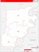 Tensas Parish (County), LA Digital Map Red Line Style
