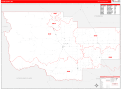 Teton County, MT Digital Map Red Line Style