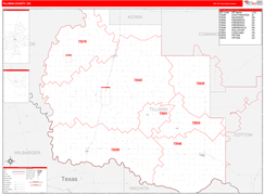 Tillman County, OK Digital Map Red Line Style