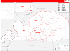 Tipton County, TN Digital Map Red Line Style