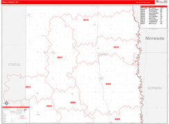 Traill County, ND Digital Map Red Line Style