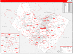 Travis County, TX Digital Map Red Line Style