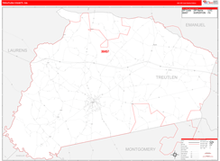 Treutlen County, GA Digital Map Red Line Style