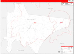 Trousdale County, TN Digital Map Red Line Style