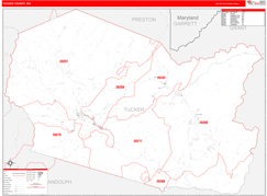 Tucker County, WV Digital Map Red Line Style