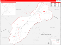 Unicoi County, TN Digital Map Red Line Style