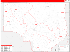 Union Parish (County), LA Digital Map Red Line Style