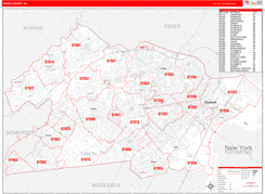 Union County, NJ Digital Map Red Line Style