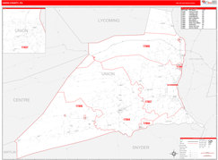 Union County, PA Digital Map Red Line Style