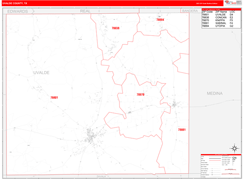 Uvalde County, TX Digital Map Red Line Style