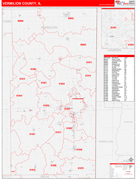 Vermilion County, IL Digital Map Red Line Style