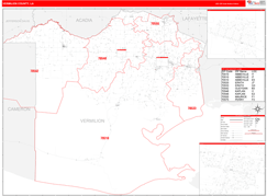 Vermilion Parish (County), LA Digital Map Red Line Style