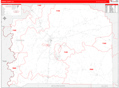 Vernon Parish (County), LA Digital Map Red Line Style