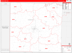 Vernon County, MO Digital Map Red Line Style