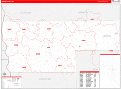 Vernon County, WI Digital Map Red Line Style