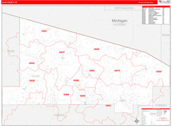 Vilas County, WI Digital Map Red Line Style