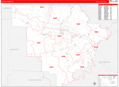 Walker County, AL Digital Map Red Line Style