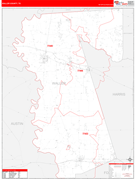 Waller County, TX Digital Map Red Line Style