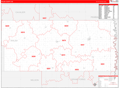 Walsh County, ND Digital Map Red Line Style