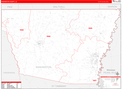 Washington Parish (County), LA Digital Map Red Line Style