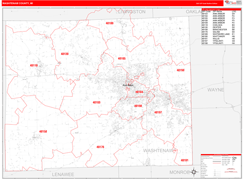 Washtenaw County, MI Digital Map Red Line Style