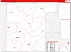 Waupaca County, WI Digital Map Red Line Style