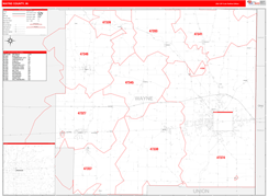 Wayne County, IN Digital Map Red Line Style