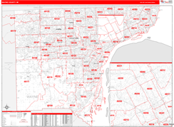 Wayne County, MI Digital Map Red Line Style