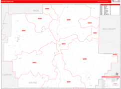 Wayne County, MO Digital Map Red Line Style