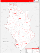 Wayne County, WV Digital Map Red Line Style