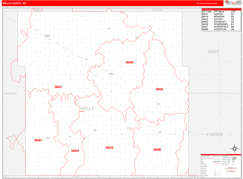 Wells County, ND Digital Map Red Line Style