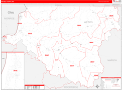 Wetzel County, WV Digital Map Red Line Style