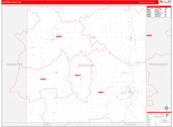 Wexford County, MI Digital Map Red Line Style