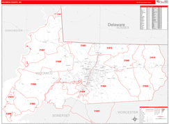 Wicomico County, MD Digital Map Red Line Style